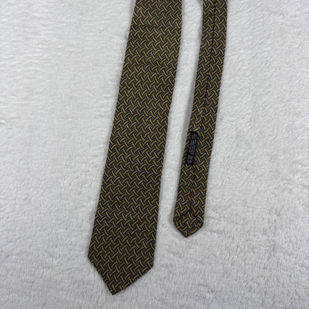 Brioni Basketweave Geometric Mens OS Beige Black Silk Hand Made Italy Necktie